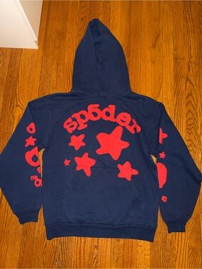 Sp5der Beluga Hoodie Navy Red Size L